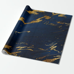 Deep Earth Gold Marble Blue Navy Geschenkpapier