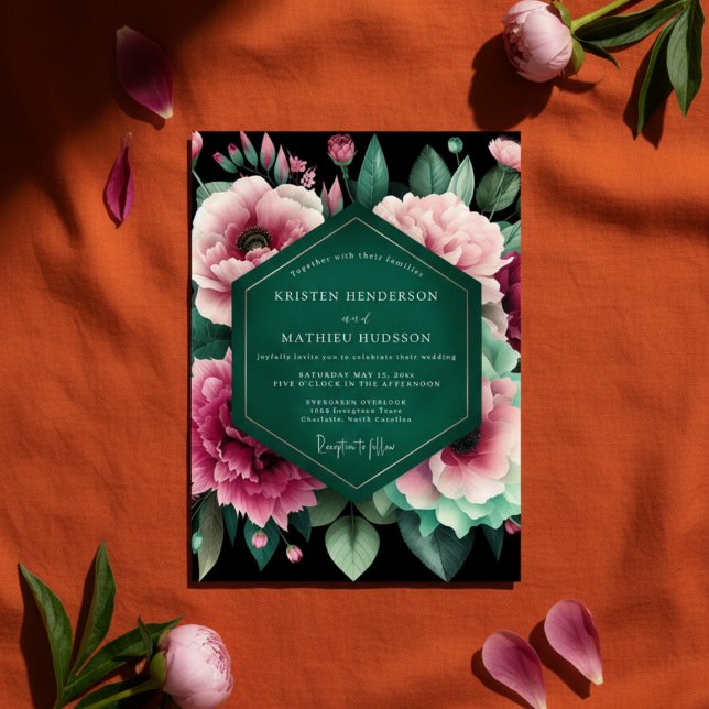 Deep Emerald Floral Opulence Wedding Einladung (Von Creator hochgeladen)