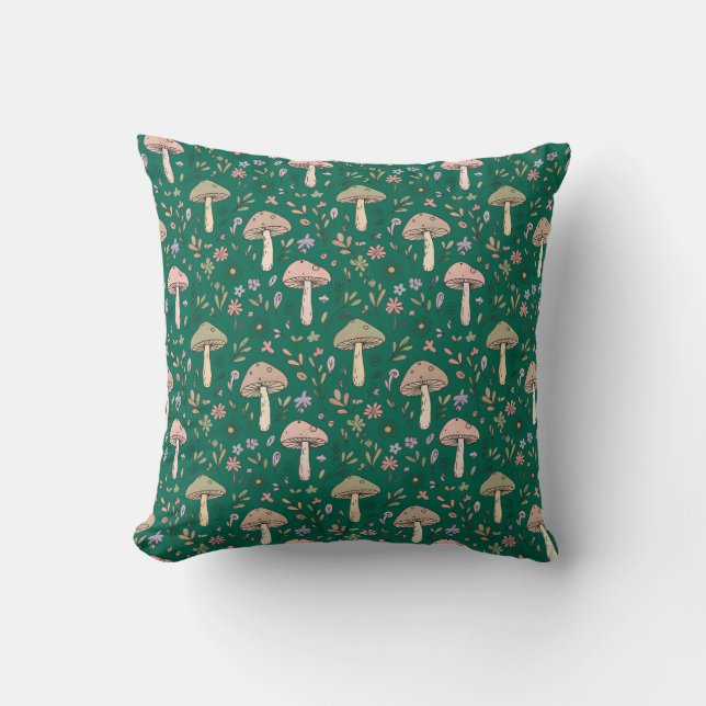 Deep Emerald Fungi Seamless Pattern Jewel Tone Kissen (Vorderseite)