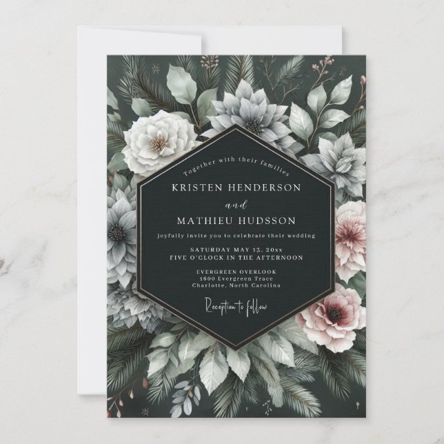 Deep Emerald Moody Floral Wedding Einladung (Vorderseite)