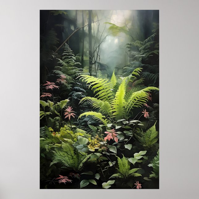 Deep Forest Fern, Woodland Moody Wall Print, Dark Poster (Vorne)