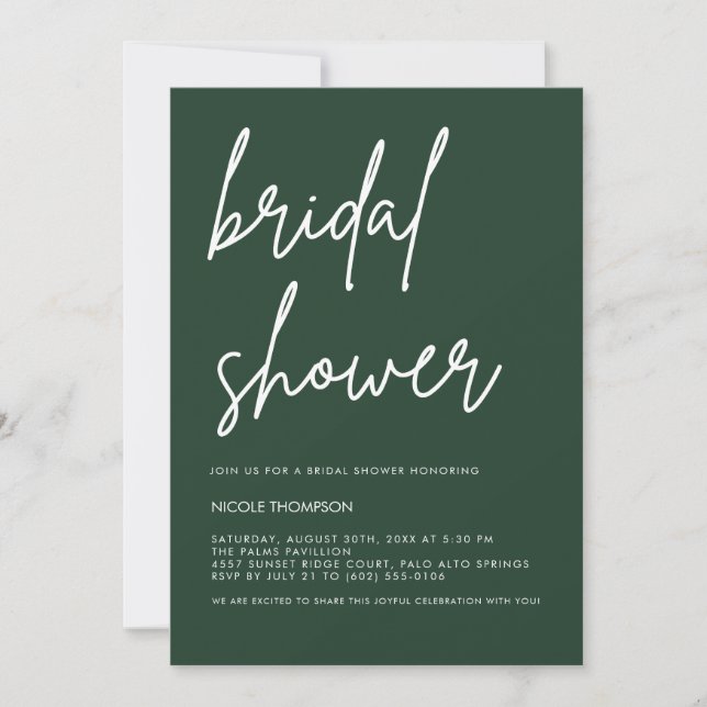 Deep Forest Green Modern Bridal Shower Invitation  Einladung (Vorderseite)