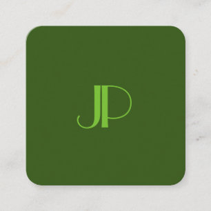Deep Forest Green Moderne Elegante Mit Monogramm Quadratische Visitenkarte