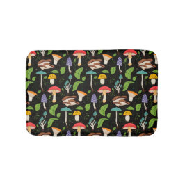 Deep Forest Magic: Colorful Mushrooms on Black Badematte