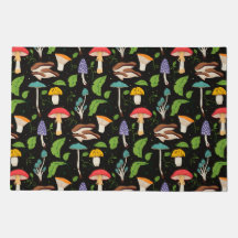 Deep Forest Magic: Colorful Mushrooms on Black