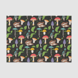 Deep Forest Magic: Colorful Mushrooms on Black Seidenpapier