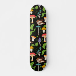 Deep Forest Magic: Colorful Mushrooms on Black Skateboard
