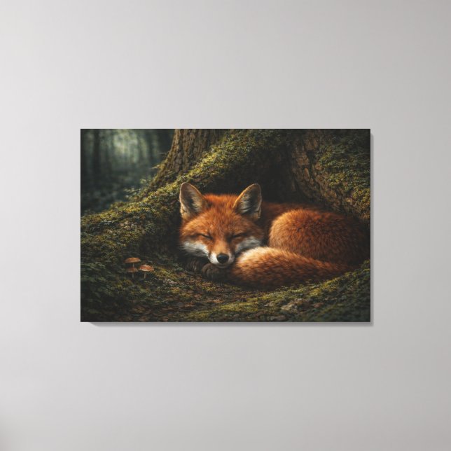 Deep Forest Slumber | Fox Art | Stretched Canvas Leinwanddruck (Vorderseite)
