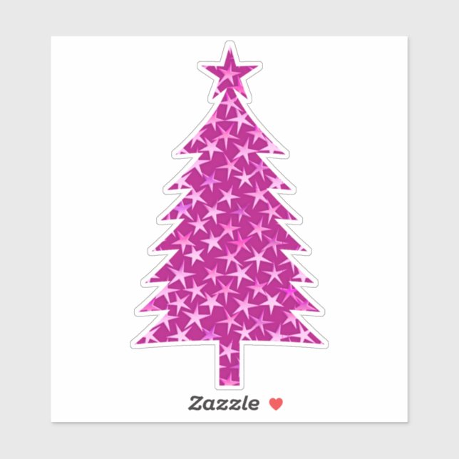 Deep Fuchsia Pink Weihnachtsbaum mit Sternen Aufkleber (Blatt)