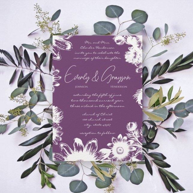 Deep Grape & Lilac Blume Einladung zur Hochzeit (Von Creator hochgeladen)