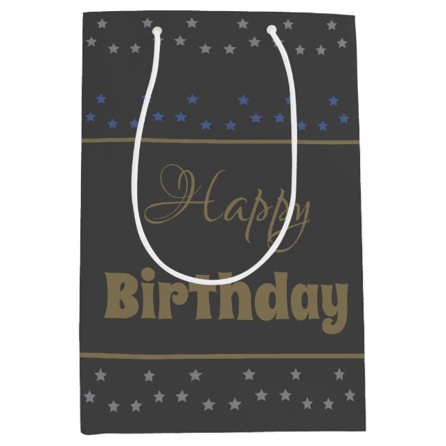 Deep Gray Star Muster Accent Mittlere Geschenktüte (Vorderseite)
