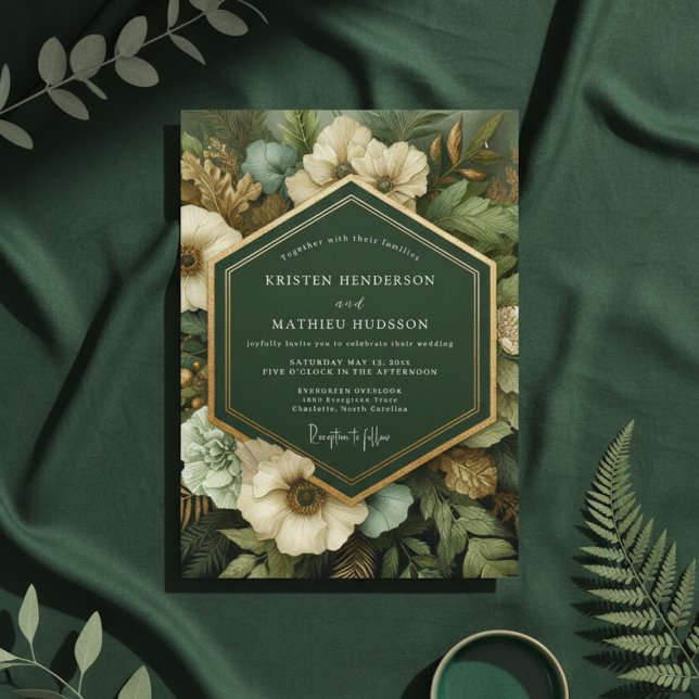 Deep Green Botanical Opulence Wedding Einladung (Von Creator hochgeladen)