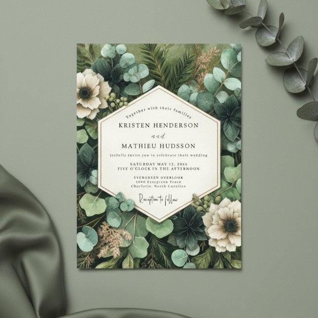 Deep Green Botanical Whimsy Wedding Einladung (Von Creator hochgeladen)