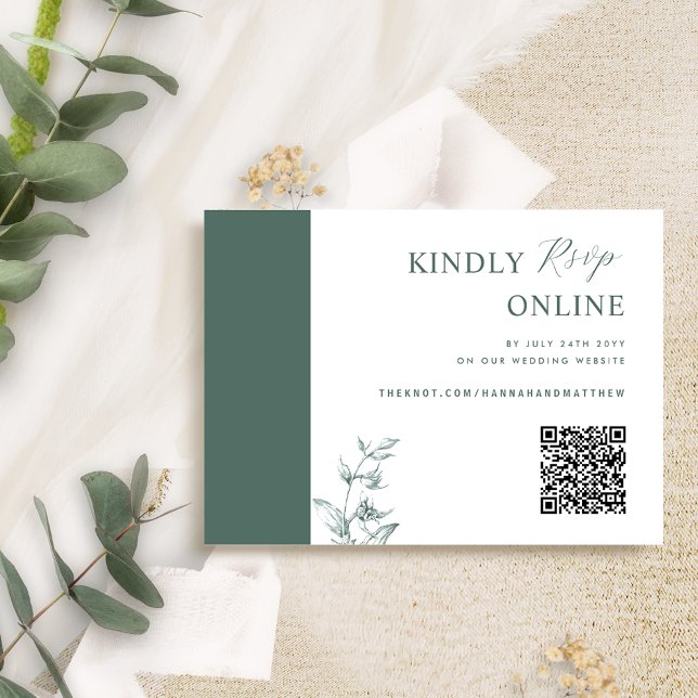 Deep Green Elegant QR Code UAWG Wedding Begleitkarte (Von Creator hochgeladen)