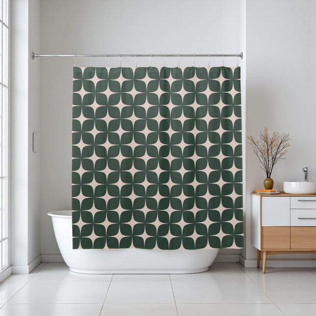 Deep Green Mitte Jahrhundert Moderne Geometrie Vin Duschvorhang (Deep Green Mid Century Modern Geometric Vintage Shower Curtain)