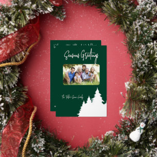 Deep Green & Silver Christmas Trees Foto Folien Feiertagskarte