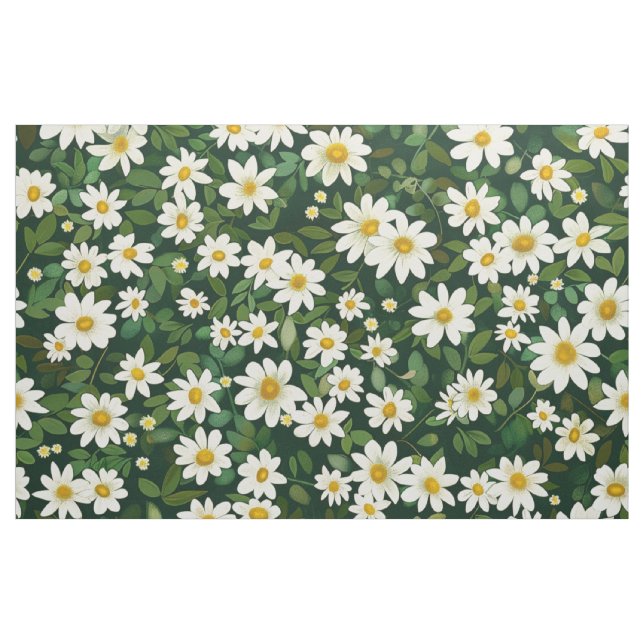 Deep Green Small White Daisies Floral Pattern Stoff (Yard (91,4 cm))