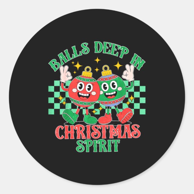 Deep In Christmas Bauble Festive Checkered Xmas  Runder Aufkleber (Vorderseite)