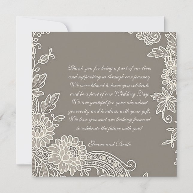 Deep Khaki Gray w/Floral Scroll Wedding Vielen Dan Dankeskarte (Vorderseite)