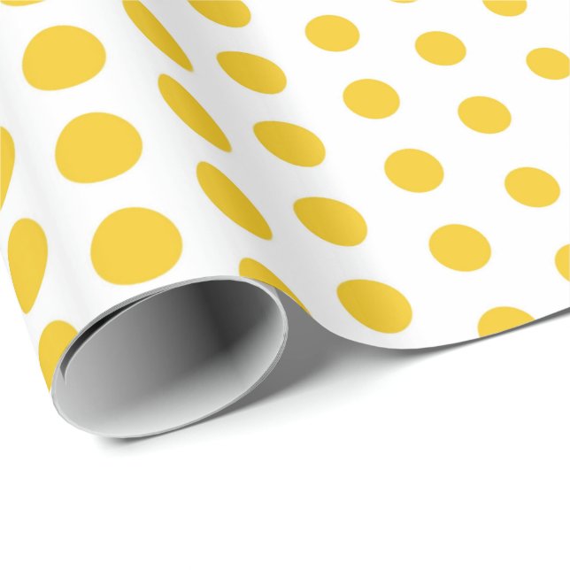 Deep Lemon Polka Dot Modern White Geschenkpapier (Rolleneckpunkt)