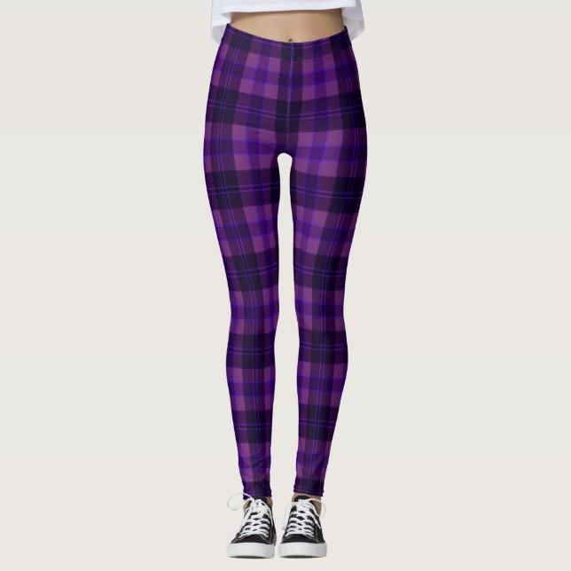 Deep Lila Black Modern Tartan Leggings (Vorderseite)
