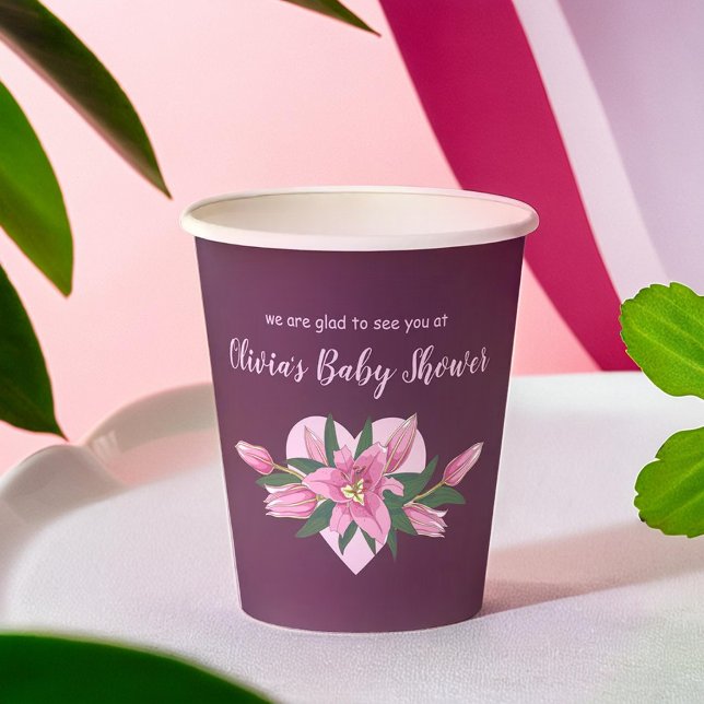 Deep Lila Blooming Lilies Baby Shower Pappbecher (Deep Purple Blooming Lilies Baby Shower Paper Cups)