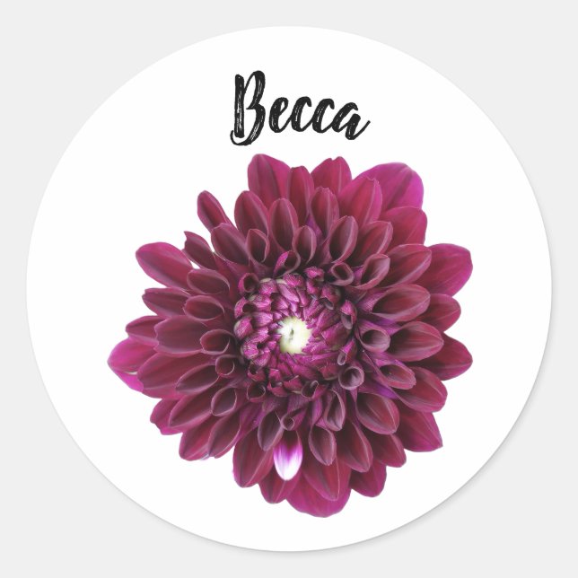 Deep Lila Dahlia Blume Personalisiert Sticker (Vorderseite)