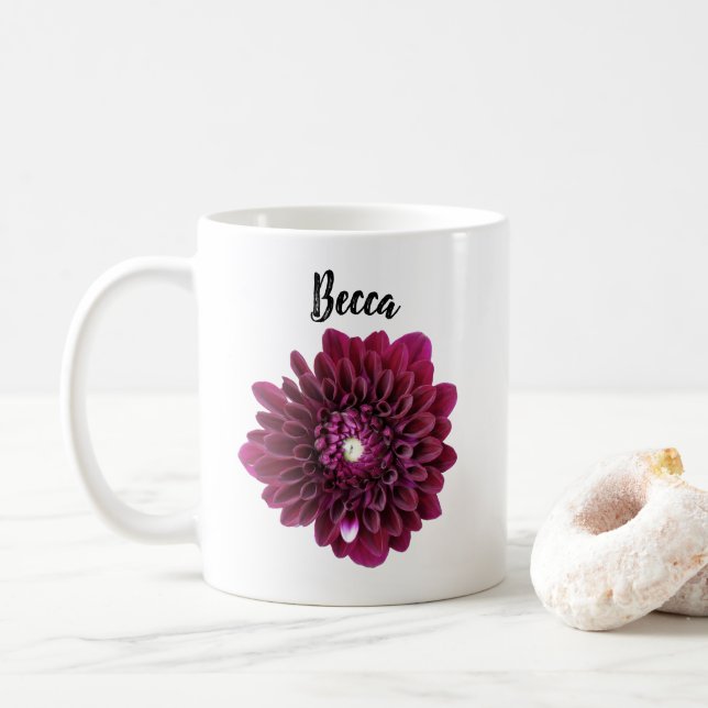 Deep Lila Dahlia Blume Personalisierte Mug Kaffeetasse (Mit Donut)