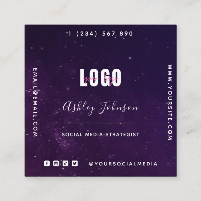 Deep Lila Galaxy Space Universe QR Code & Logo Quadratische Visitenkarte (Vorderseite)