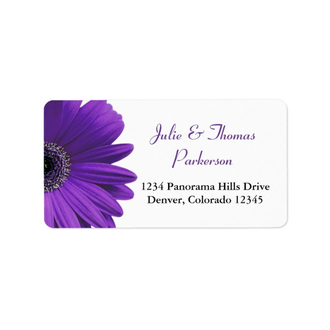 Deep Lila Gerbera Daisy Wedding Address Labels Adressaufkleber (Vorne)