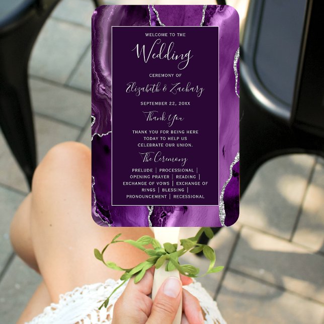 Deep Lila Silver Agate Dark Wedding Program Fächer (Von Creator hochgeladen)