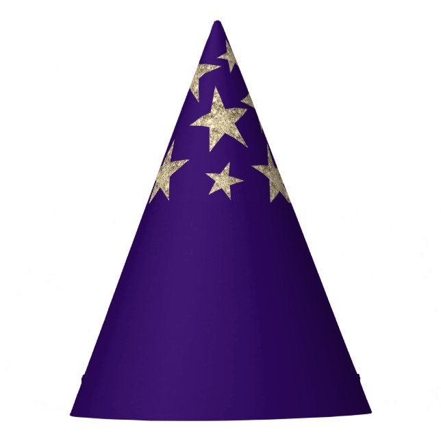 Deep Lila Silver Stars Wizard Party Hat Partyhütchen (Vorderseite)