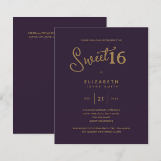 Deep Lila SWEET 16 Moderne Elegant Gold Geburtstag