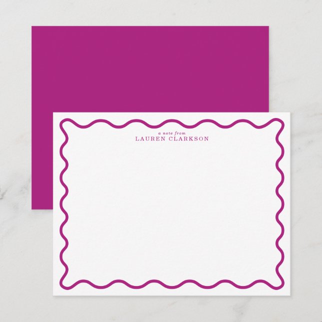 Deep Magenta Modern Wavy Border Note Card Einladung (Vorne/Hinten)