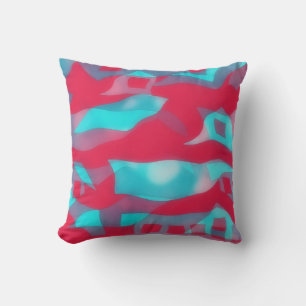 Deep Magenta Pink und Aqua Blue Funky Pillow Kissen