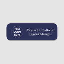 Deep Navy Blue & White Name Tag Design