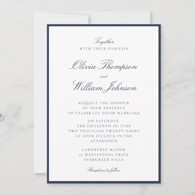 Deep Navy Framed Wedding Invitation Einladung (Vorderseite)