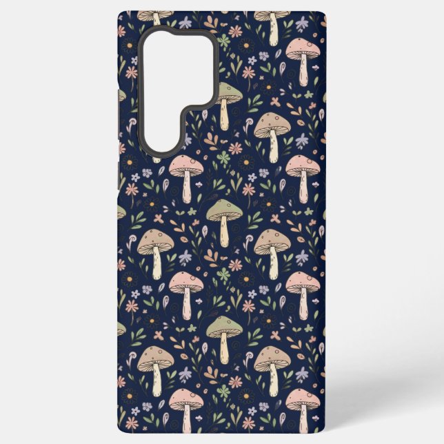 Deep Navy Fungi Seamless Pattern Moody Samsung Galaxy Hülle (Rückseite)