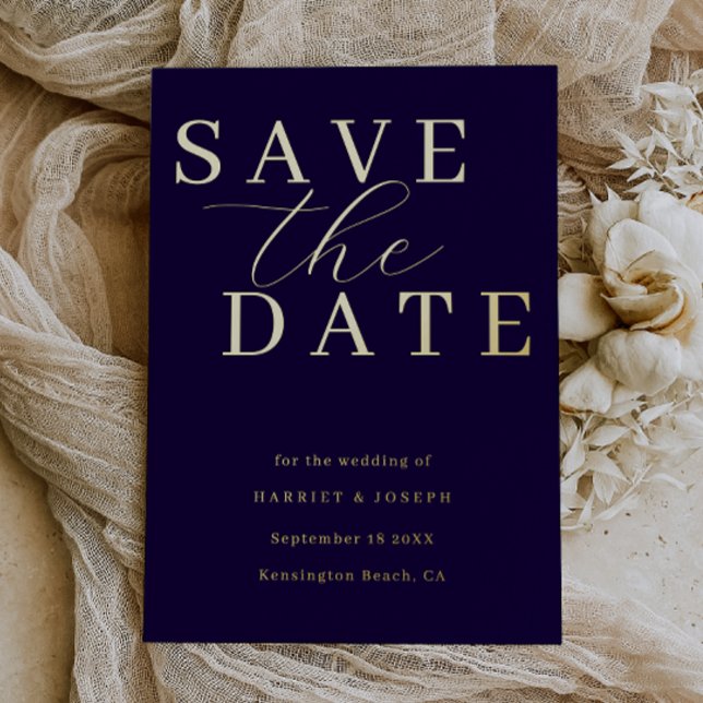 Deep Navy & Gold Foil Wedding Save The Date Folieneinladung (Von Creator hochgeladen)
