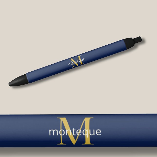 Deep Navy Gold Monogram Personalized Name Luxury  Kugelschreiber (Von Creator hochgeladen)