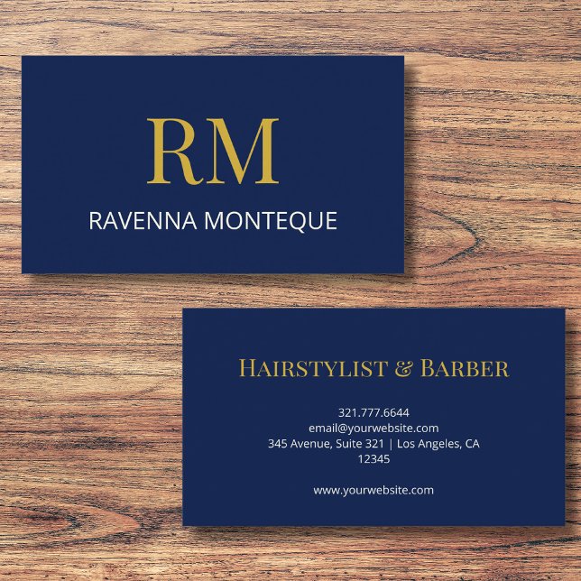 Deep Navy Gold Monogram Personalized Name Luxury  Visitenkarte (Von Creator hochgeladen)