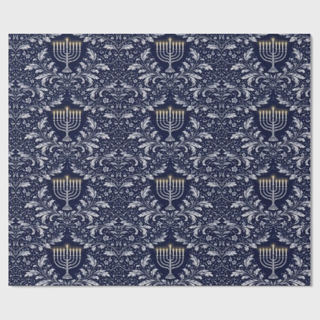 Deep Navy Menorah William Morris Pattern Geschenkpapier (Flach)