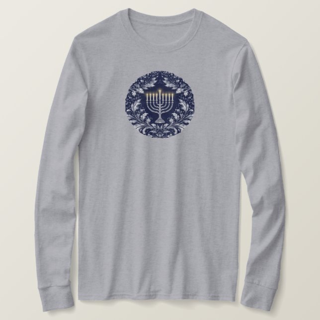 Deep Navy Menorah William Morris Pattern T-Shirt (Design vorne)