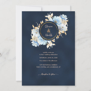 Deep Navy und Ice Blue Wedding Einladung