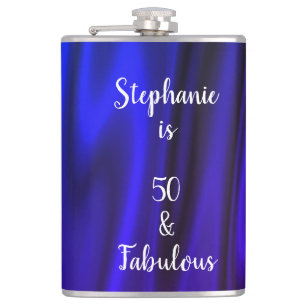 Deep Neon Blue Silky Satin Shiny 50 & Fabulous Flachmann