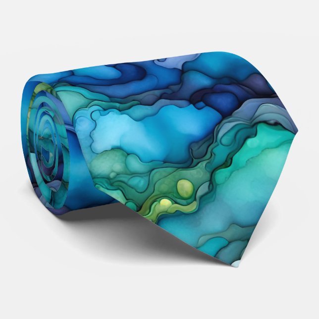 Deep Ocean Abstract Design in Teal and Blue Fluid  Krawatte (Gerollt)