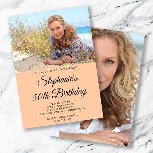Deep Peach und White Elegant Script 50. Geburtstag Einladung