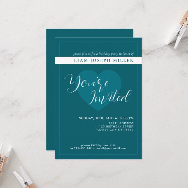 Deep Petrol Custom Script Geburtstagseinladung Einladung (Vorderseite/Rückseite Beispiel)