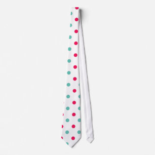 Deep Pink, Aqua, White Polka Dotted Krawatte