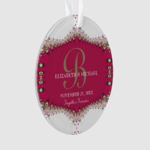 Deep Pink Creme Lace Wedding Anniversary Keepake Ornament